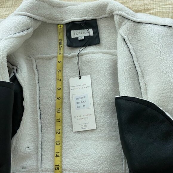 NWT Stylish B.Coature Faux Leather and Sherpa-Lined Jacket - Size M, Black/Cream - Picture 4 of 5